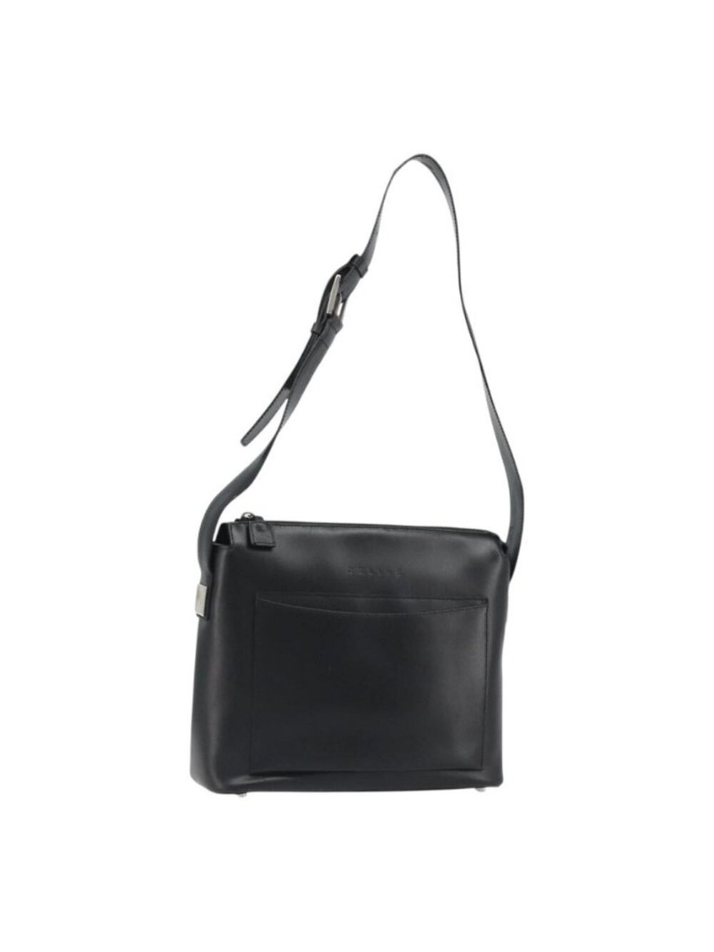 Authentic CELINE Shoulder Bag Leather Black Silver